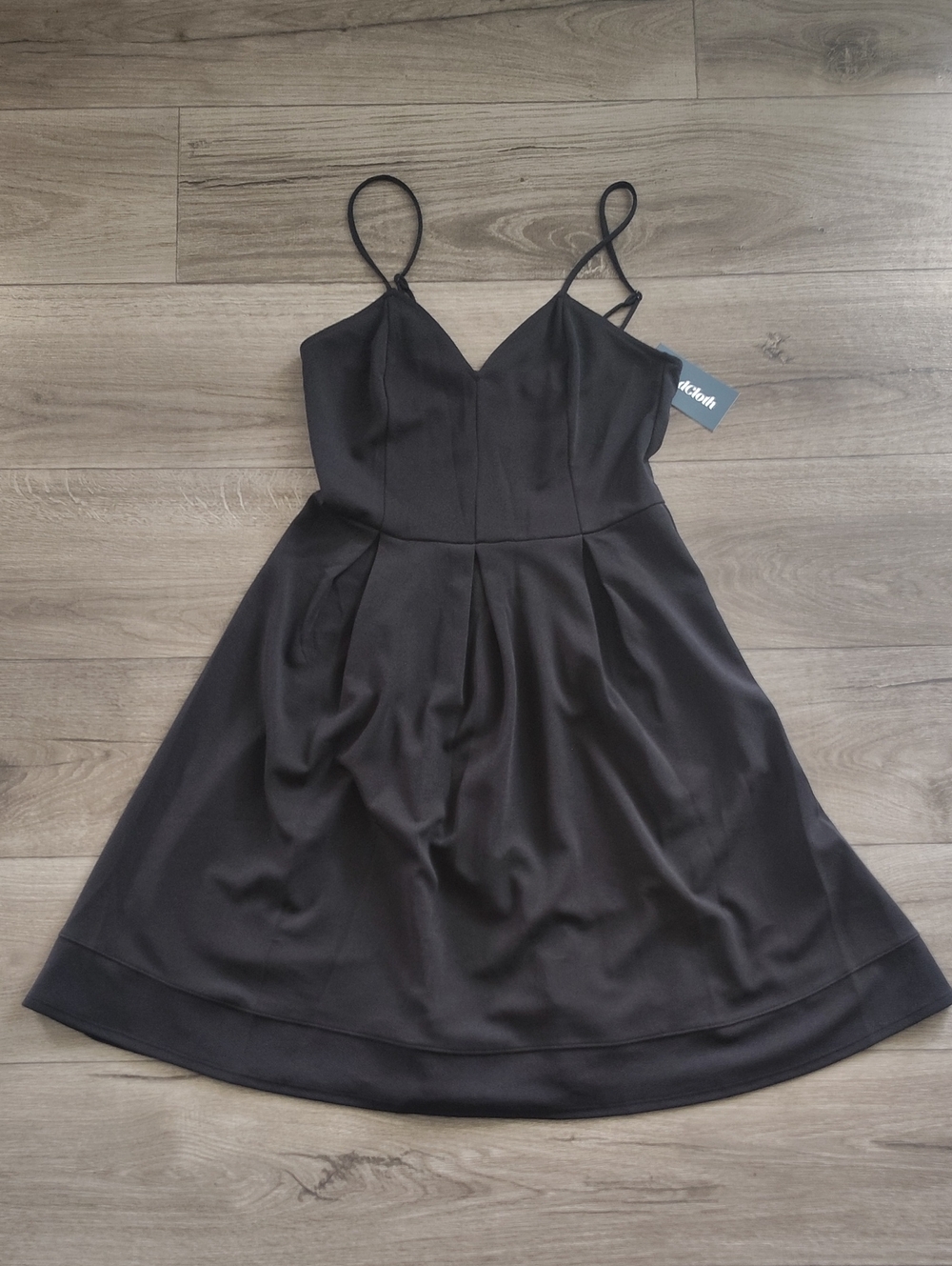 Modcloth Black Spaghetti-Strap Fit-and-Flare Mini Dress